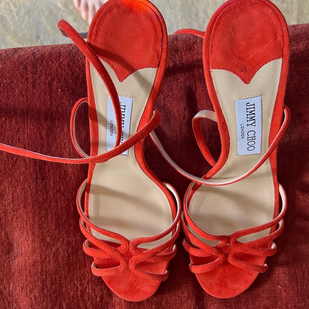 Jimmy Choo Red High Heels with Ankle Strap